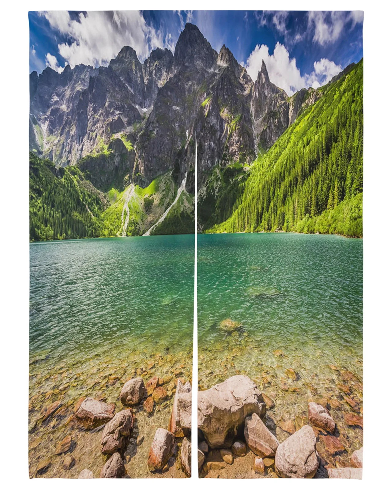 

Lake Mountain Clouds Sky Trees Door Curtain Japanese Partition Kitchen Decorative Drapes Entrance Hanging Half-curtain
