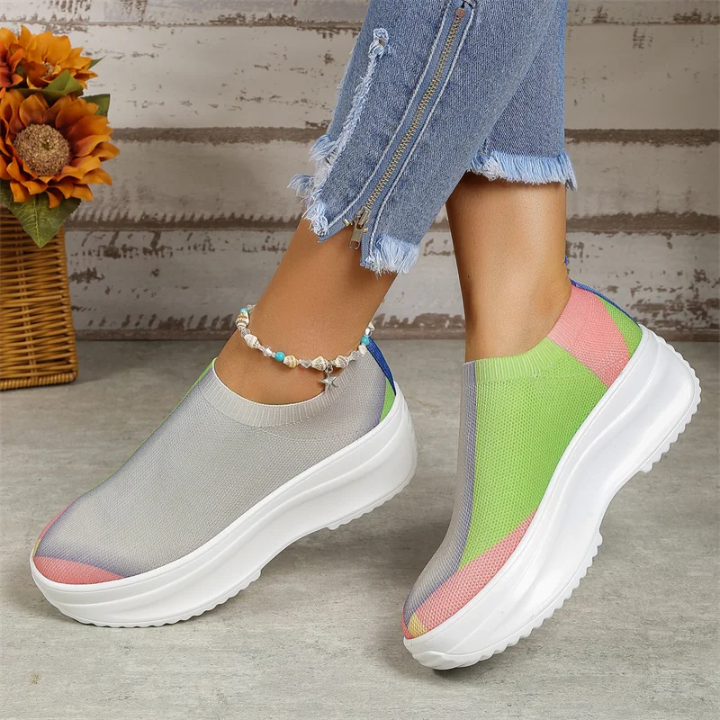 Women's Casual Mesh Breathable Sneakers 2023 Spring Autumn Fashion Slip on Round Toed Platform Walking Shoes Zapatos De Mujer