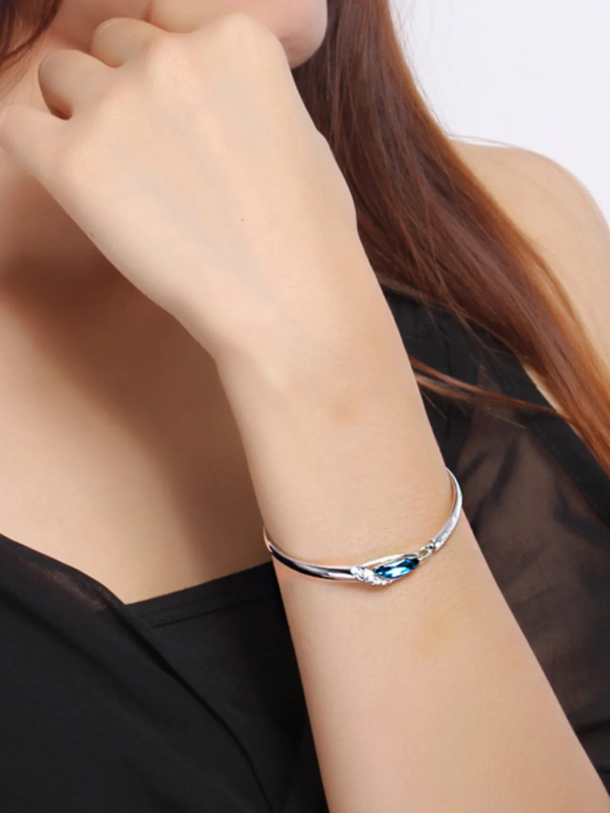 Стеклянный браслет для обуви посеребренный с австрийскими кристаллами