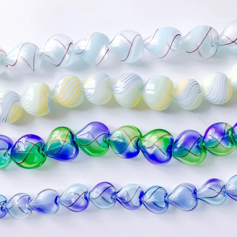 

1PC Heart Colored Glaze Translucent Beads Stripe Glass Charm Bead for DIY Making Earrings Bracelet Materials Jewelry Accessories