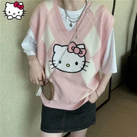 sanrio kawaii kinnted hello kitty college style v neck sweater vest womens loose sweater jk girls japanese style lolita y2k top