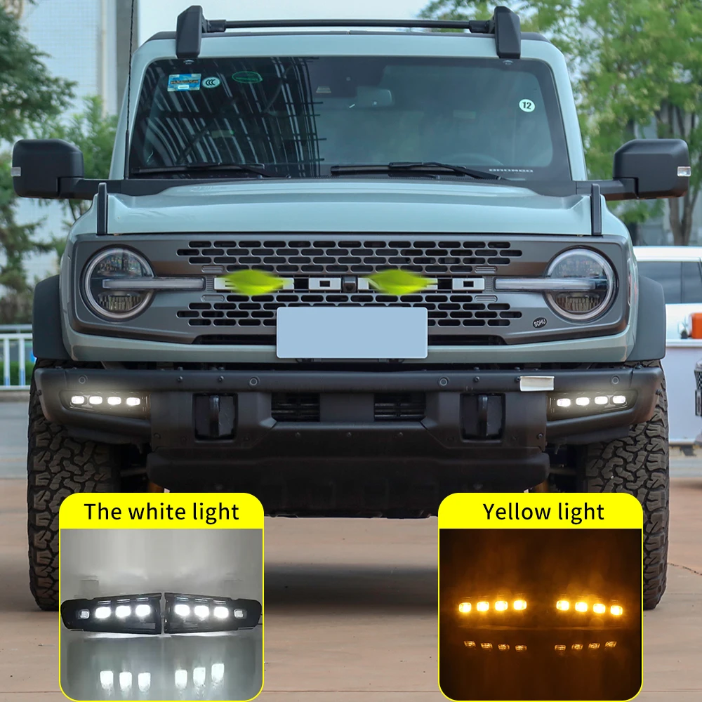 

13 car accessories DRL For Ford Bronco 2021 2022 Daylight Car Daytime Running Lights with turn signal Fog Lamp cover
