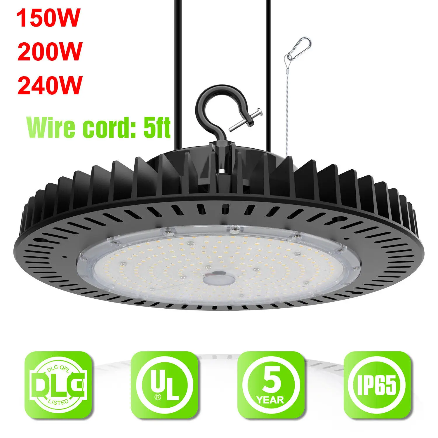 150W 200W 240W UFO LED High Bay Light, 0-10V Dimmable High Bay LED Shop Lights UL DLC Approved Warehouse Lighting 5000k Daylight