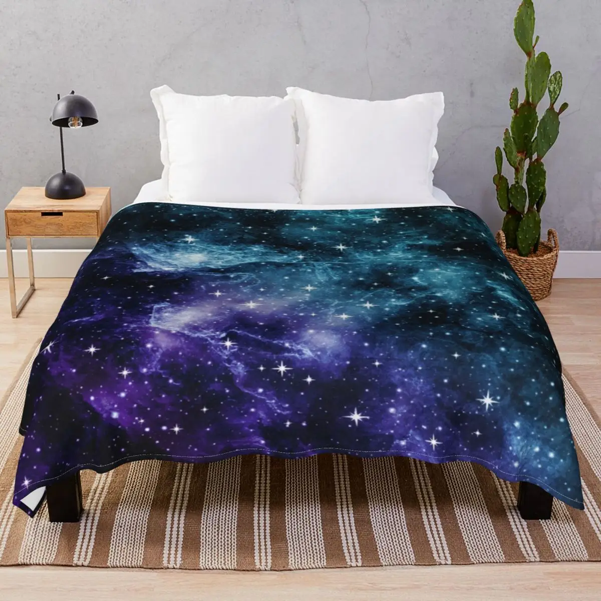 Teal Purple Galaxy Blankets Flannel Print Comfortable Throw Blanket for Bed Sofa Camp Cinema