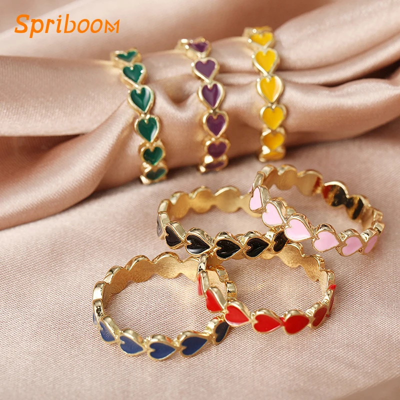 

Love Heart Enamel Finger Ring Colorful Simple Personality Stackable Rainbow Open Ring Vintage Bohemia Multicolor Knuckle Jewelry