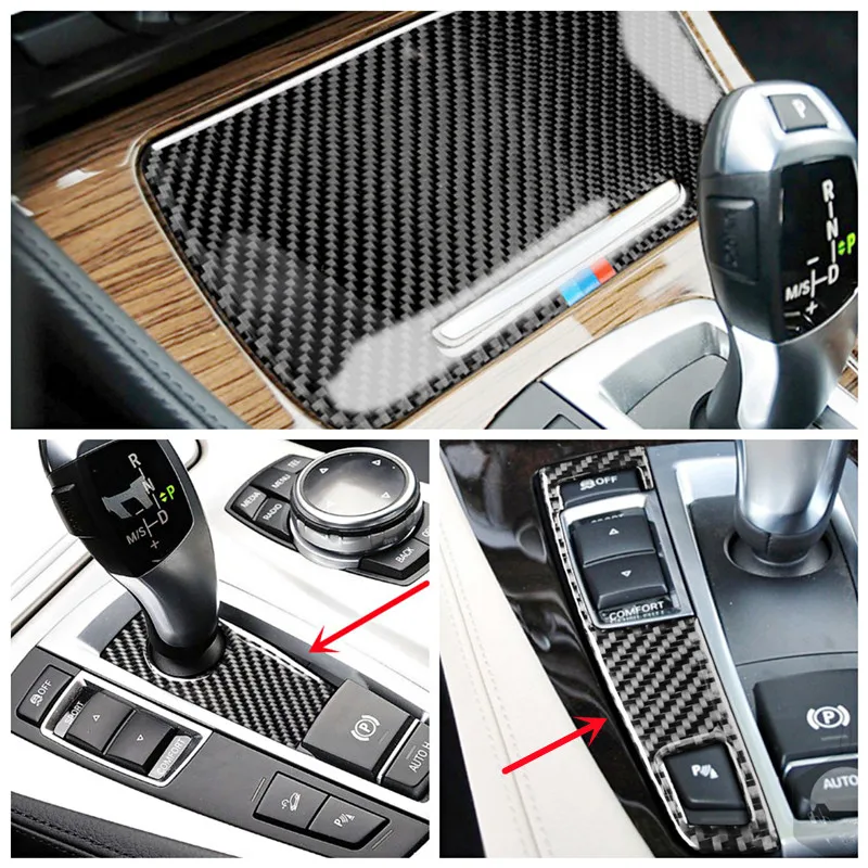 Carbon Fiber Stickers Car Gear Shift Panel Modification Cover Trim Strips For BMW 5 Series 528 525li F10 Car Inner Accessories