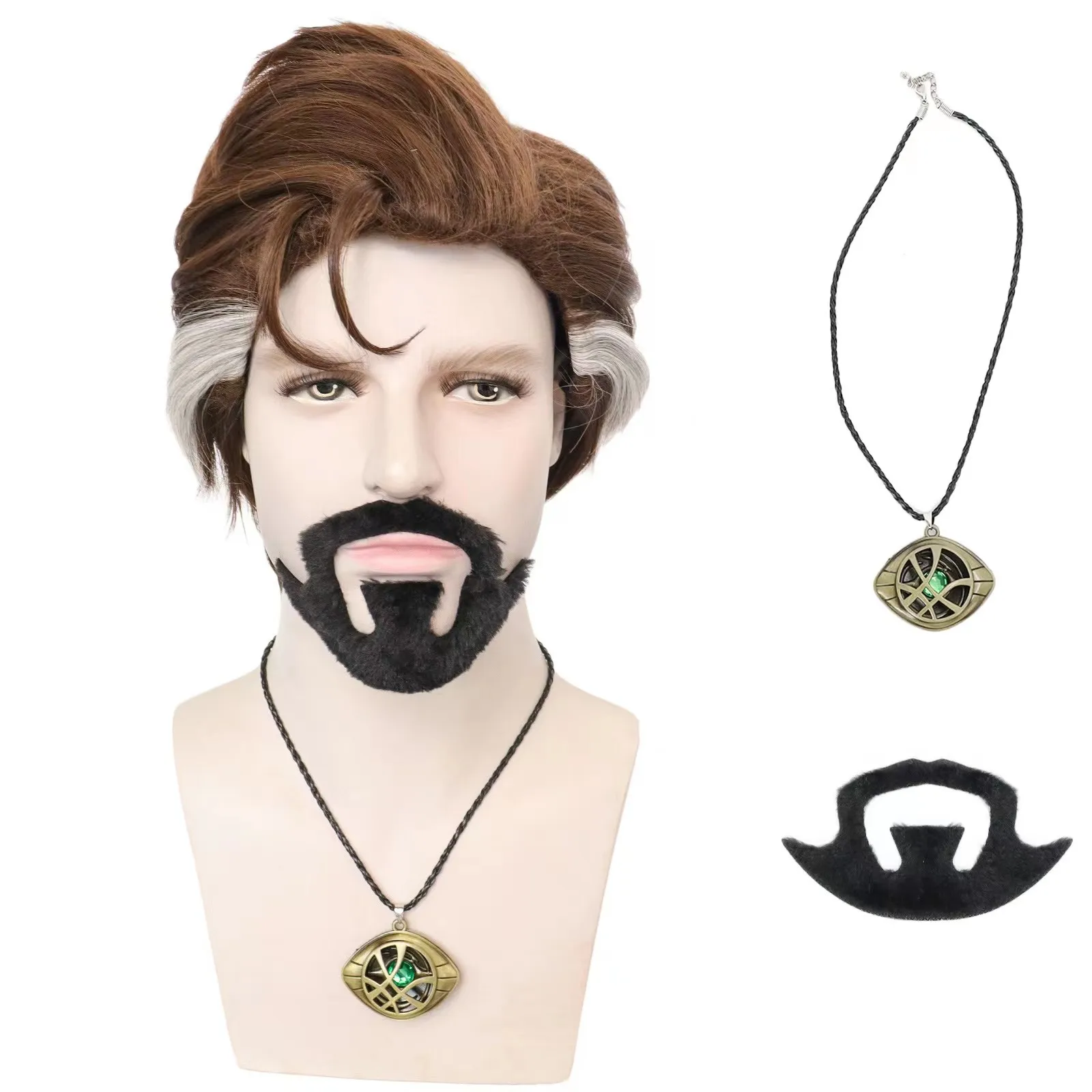3PCS Set Doctor Strange Wig Comic-con Cosplay Wig Dr. Stephen Strange Wig Costumes With Beard Benedict Role Play For Men Women