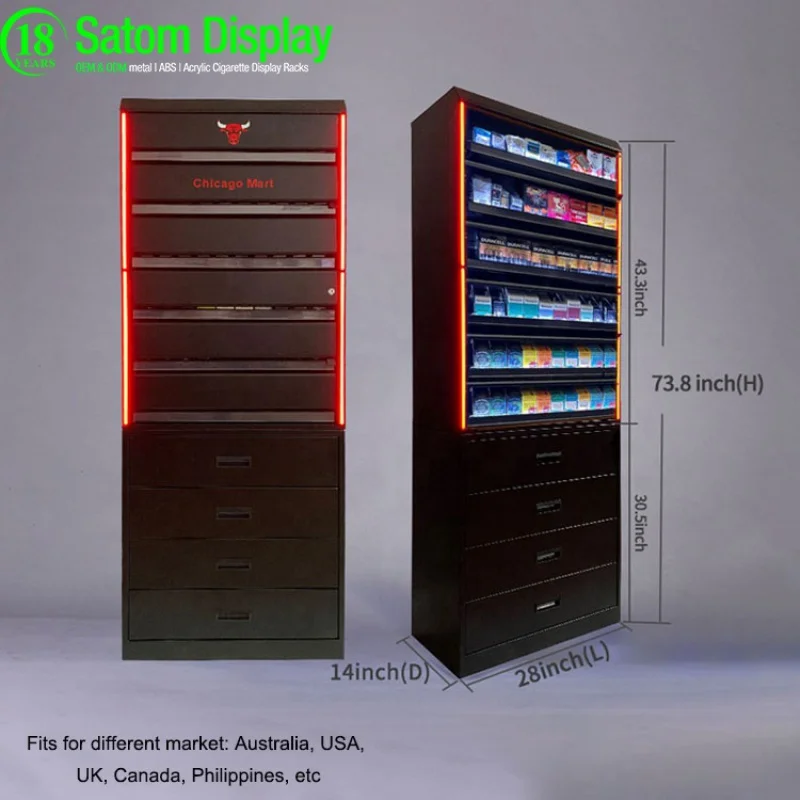 

Fit For Any Product Size Cigarette Display Stand with Built in Shelf Pusher Led Cigarette Shelf Display Tobacco Display Stand