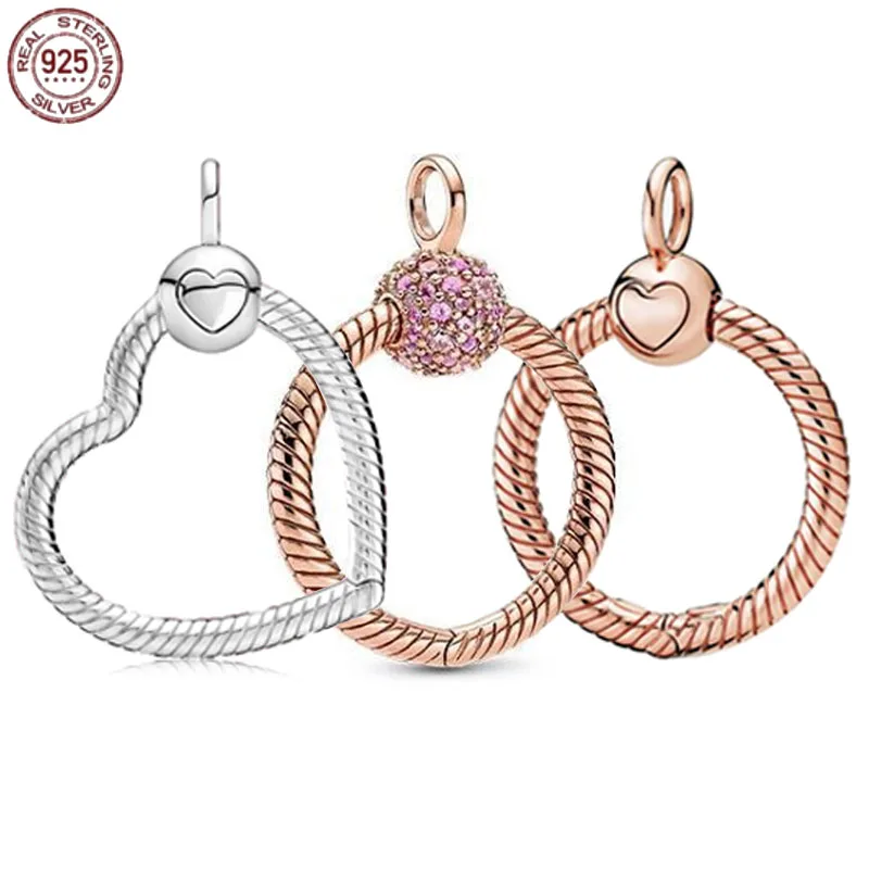 

2022 New 925 Sterling Silver Rose Gold Heart Round Pendant Collection fit Original Pandora Necklace Making Gifts for Girlfriend