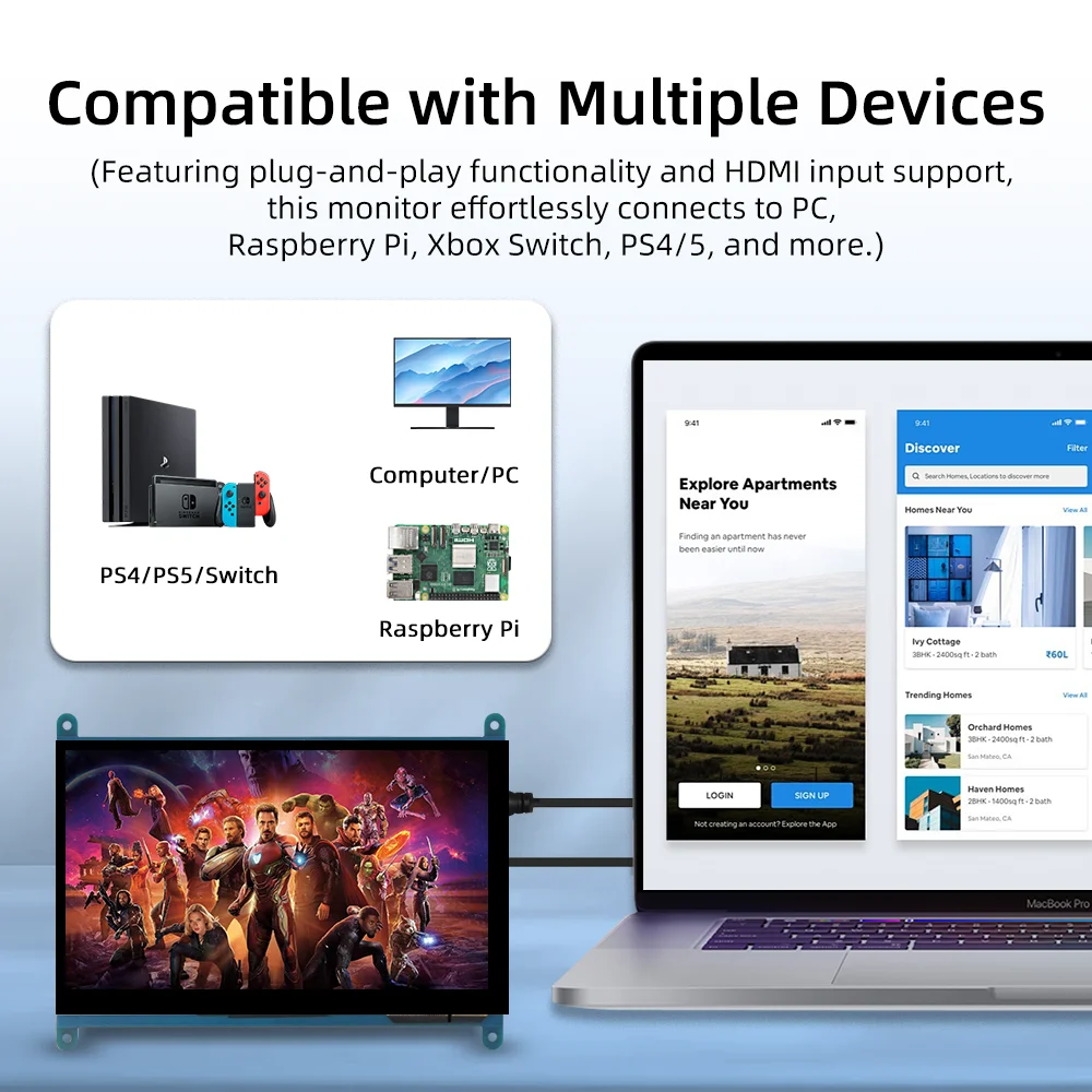 7-дюймовый IPS LCD HDMI-дисплей для Raspberry Pi, сенсорный монитор 1024*600, время отклика 2-3 секунды (art.: 3920cb429c8ad) - 3920cb429c8ad