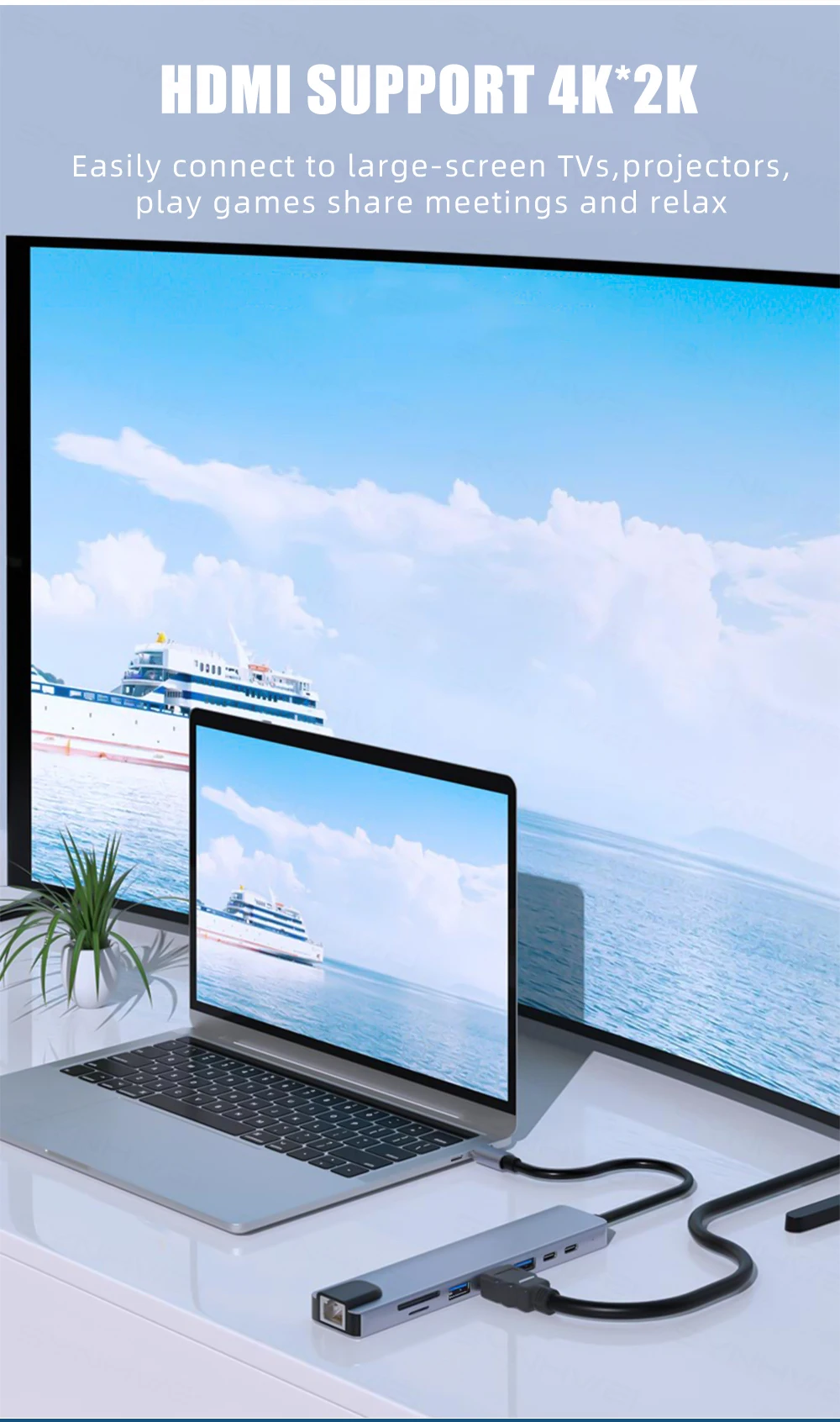 USB-концентратор 9 в 1 с HDMI 4K Ethernet 100 Вт PD Thunderbolt 3 стандартным портом данных USB 0 SD/TF Type C