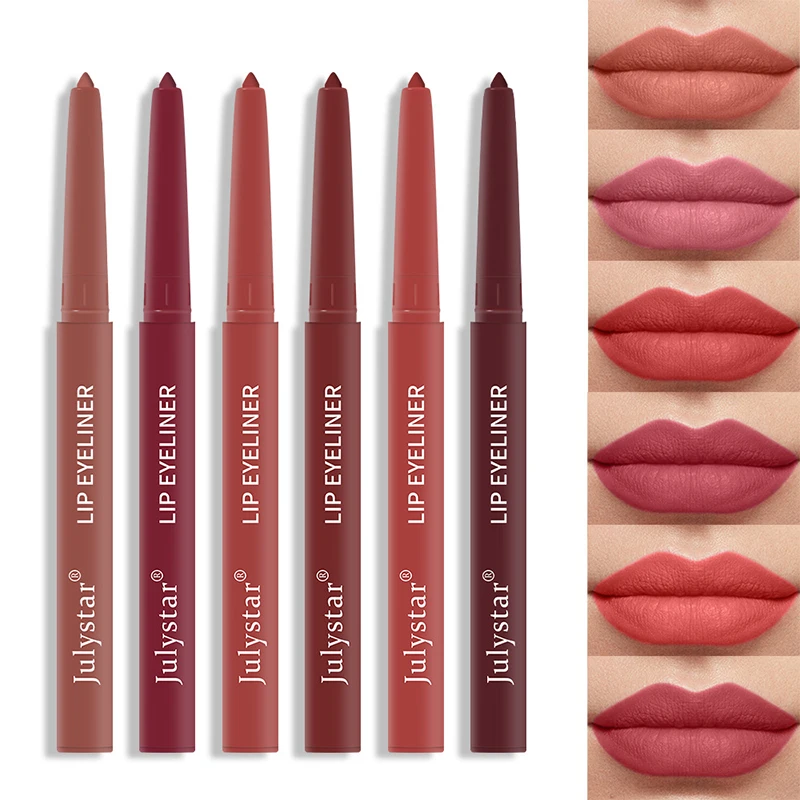 

6 Color Matte Lipstick Pen Set Waterproof Sweatproof Lip Liner Pencil Contour Makeup Sexy Red Lip Stick Long Lasting Cosmetics