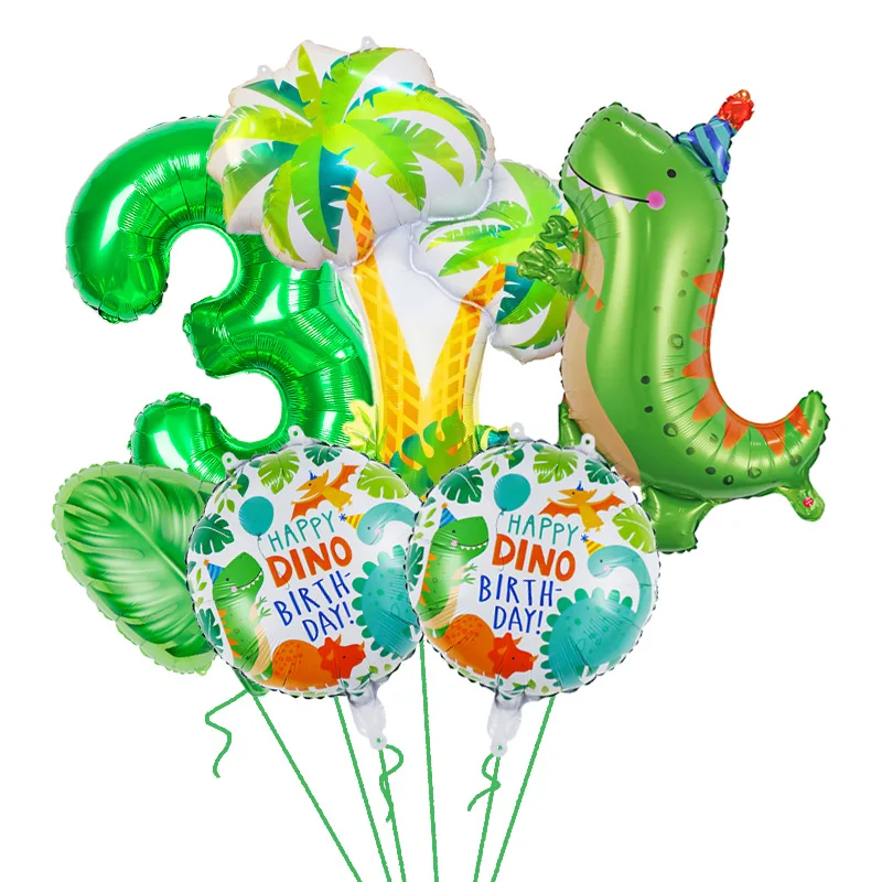 

Фольгированные воздушные шары в виде динозавра, 6 шт./компл., украшения для вечевечерние в виде динозавра, фон для дня рождения с пальмовыми л...