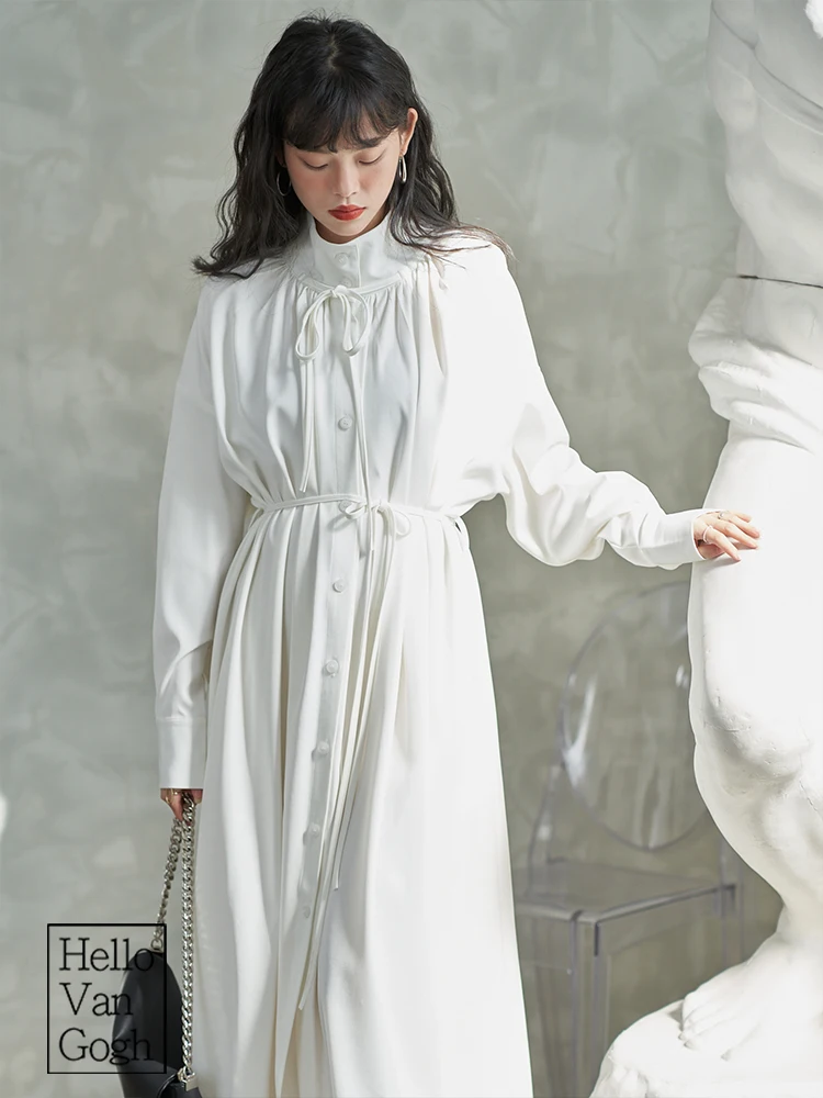 

SuperAen Solid Full A Line Mid Calf White Dresses Women Fall Spring 2022