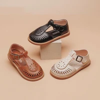 new kids sandals girls breathable cut outs kid beach shoes for girl sandals black brown white flat heel children footwear f03243