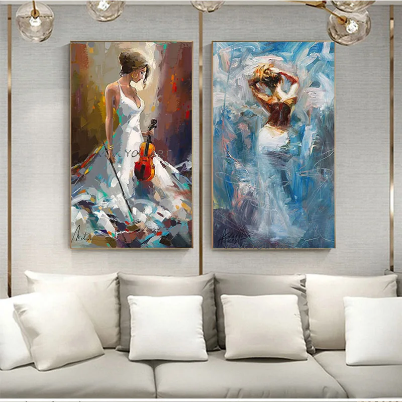 

Hand-painted oil painting on the canvas of the large modern abstract elegant and beautiful girl pictures of household adornment