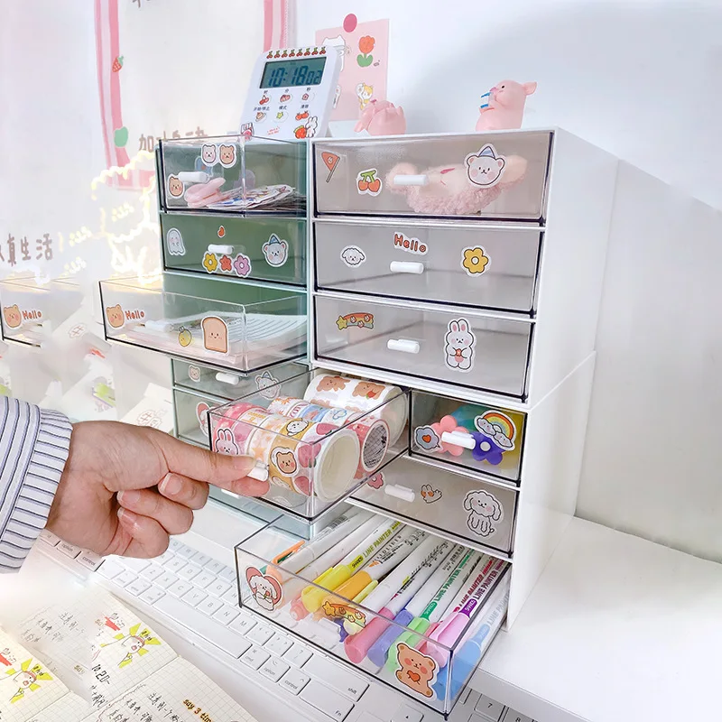 Многофункциональный прозрачный трехуровневый ящик для хранения в спальне девочки, оформление настольных ручных аксессуаров и органайзер ленты.