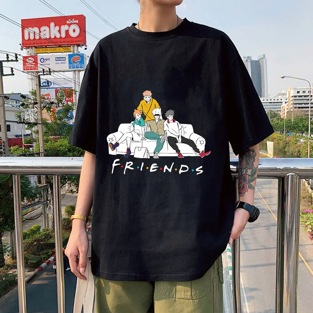 

Футболка мужская с принтом японской манги juютсу Kaisen, свободная повседневная дизайнерская рубашка из 100% хлопка с короткими рукавами для дру...