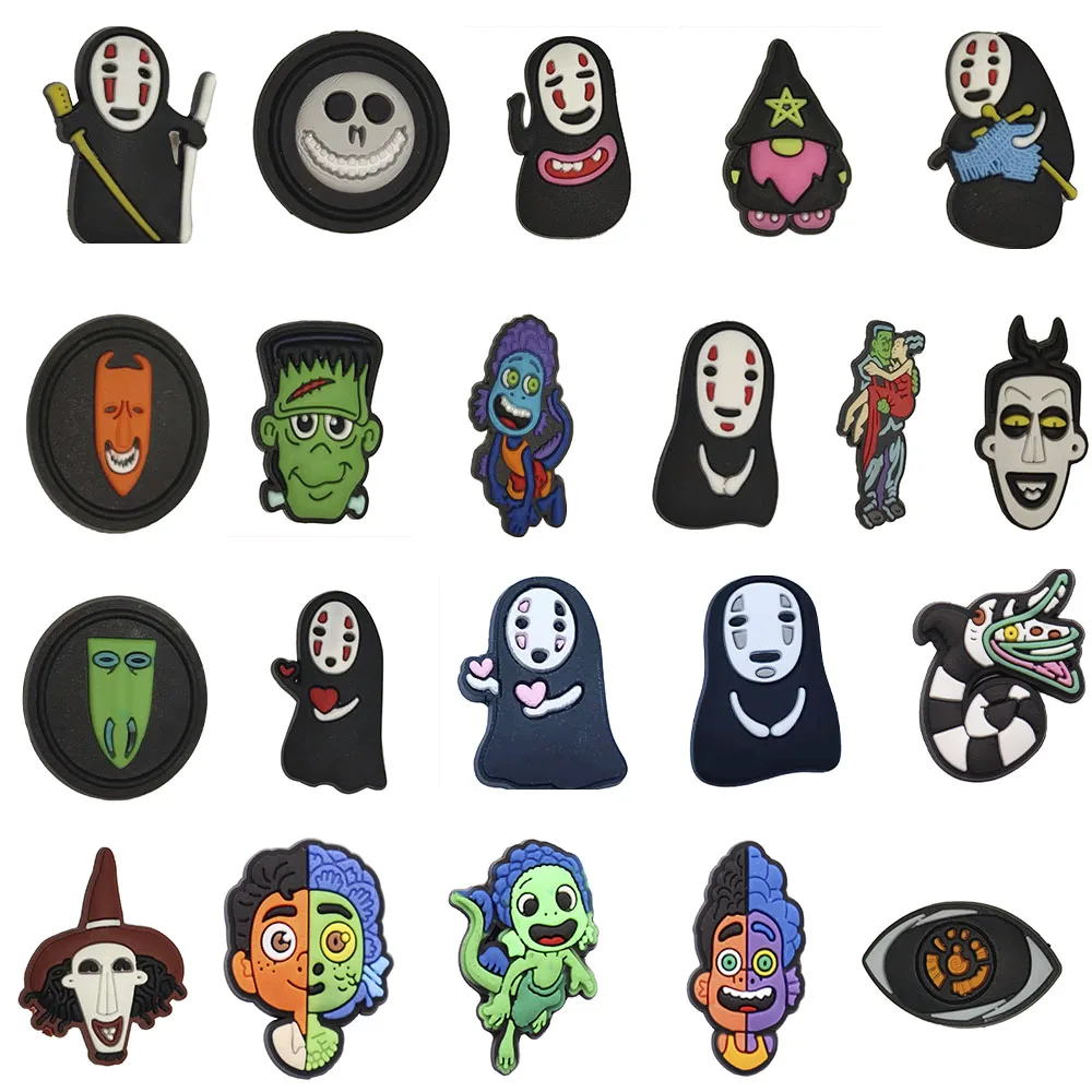 

Wholesale 50PCS Horrible Shoe Charms Japan Anime No Face Man Ghost Eye Snake Clown Croc Jibz Buckle Fit Wristbands Decoration