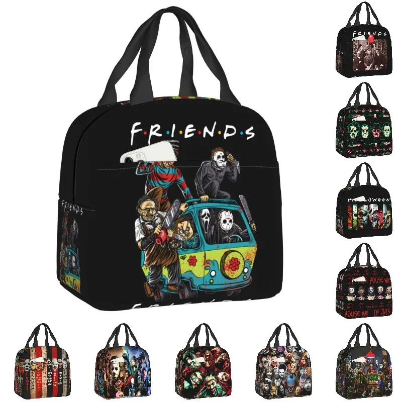 

Halloween Friends Insulated Lunch Bag for Women Resuable Thermal Cooler Horror Movie Murderer Lunch Box Kids School Food Tote