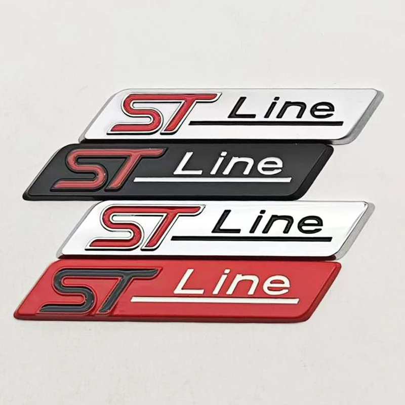 Фото 3D металлическая эмблема ST Line с логотипом в черном хроме и серебре для заднего багажника автомобиля, наклейка на боковое крыло для аксессуаров Ford Focus, Fiesta, Mondeo. №1