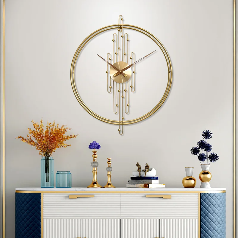 

Spanish Minimalist Art Wall Clocks Fashion Background Wall Clock for Living Room Creative Wrought Iron Mute Big Wall Clock
