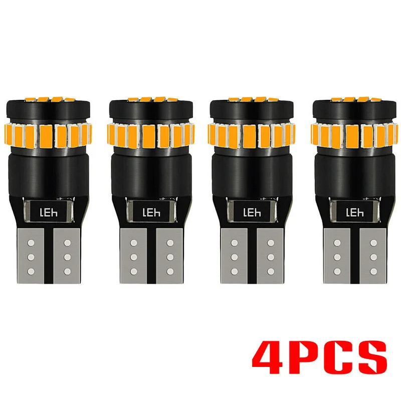 

4Pcs Amber Yellow 12V T10 LED Car Side Marker Parking Light Bulbs 194 168 158 3014 Car Led Lights Accessories Products for Car