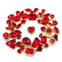 new fashion red mixed size and shape gold claw crystal glass sew on rhinestones for diy crafts decoration jewelry 50pcsbag