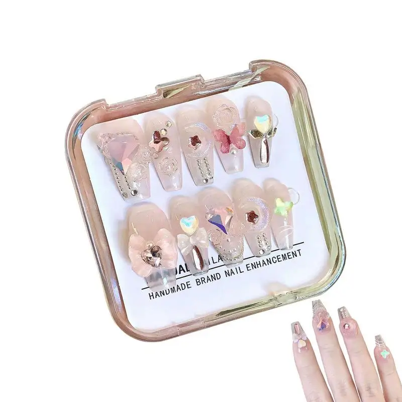 

Press On Nails 10Pcs Stick On Nails False Nail Tips Thin Artificial Fake Nails Shiny Wear Elegant Nail Stickers For Daily Work