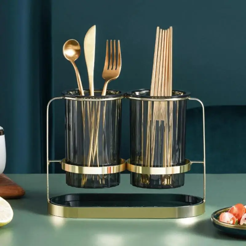 

Multifunctional Storage Large Capacity Chopstick Barrel Kitchen Drain Chopsticks Rack Double Layered Design Luxurious