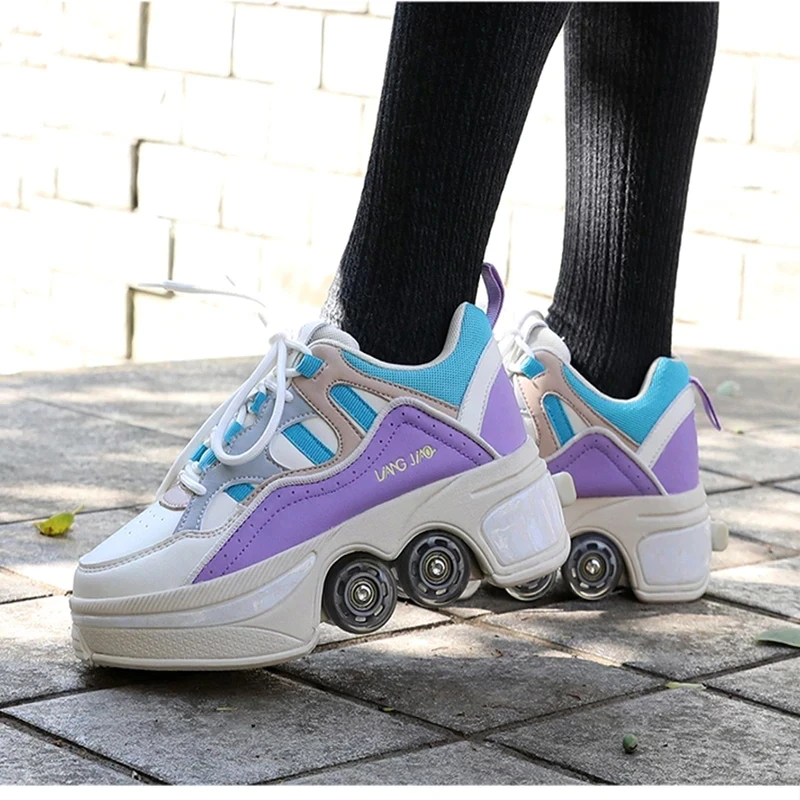 2021 New Adults Unisex Roller Skate Shoes With 4-Wheel Casual Deformation Parkour Sneakers Skates For Rounds Children Of Running