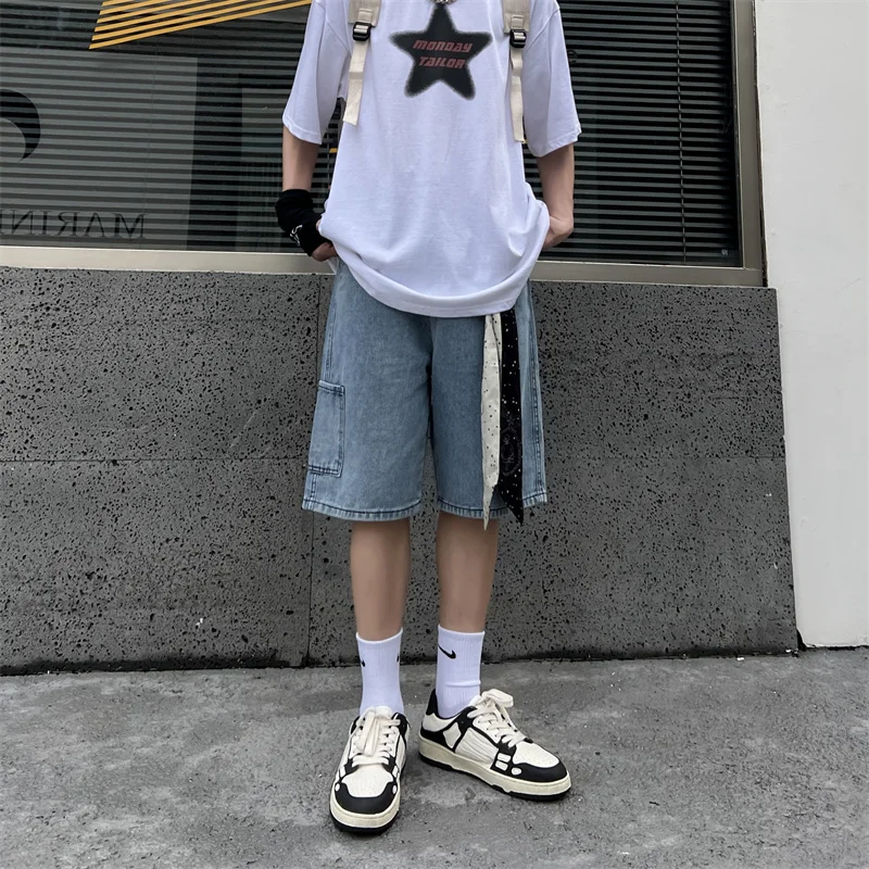 

Overalls Shorts Ripped Jeans Men and Women Summer Thin Section Boys Trend Ins Loose Casual Pants Retro