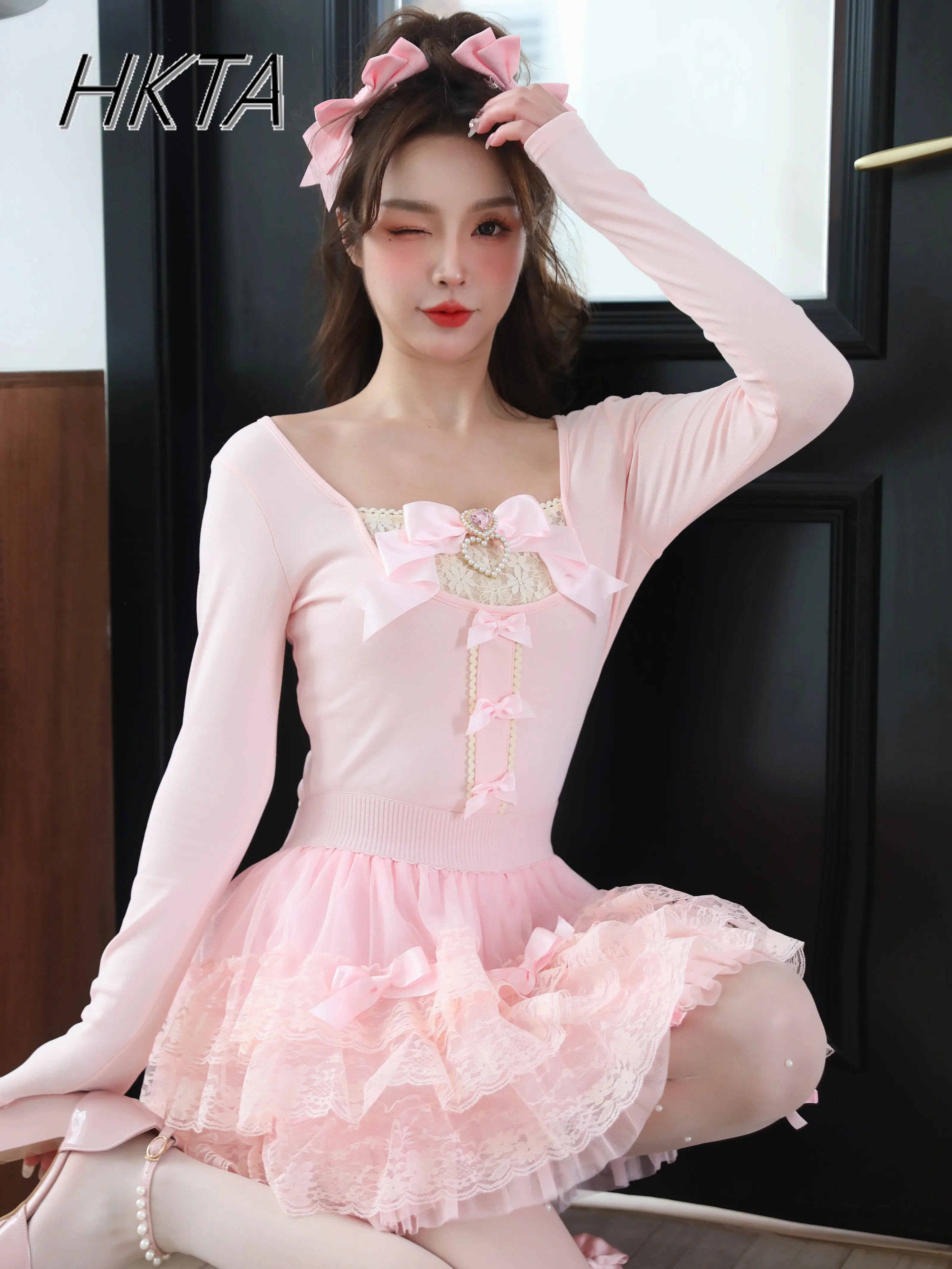 Элегантный балетный принцесса с бантом и жемчугом бриллиантами тонкий короткий