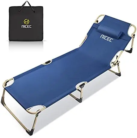 

Chair, Cots for Camping, Folding Camping Bed for Adults, 4-Reclining Position with Pillow & Storage Bag, Heavy Duty Holds Up Por