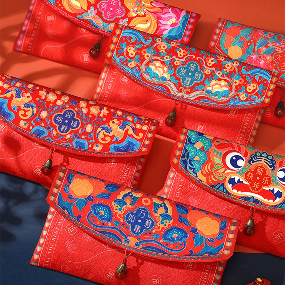

2022 китайский новогодний красный конверт с наилучшими пожеланиями, сумка для денег на удачу, красные пакеты, Подарочная сумка Hongbao для весны, ...