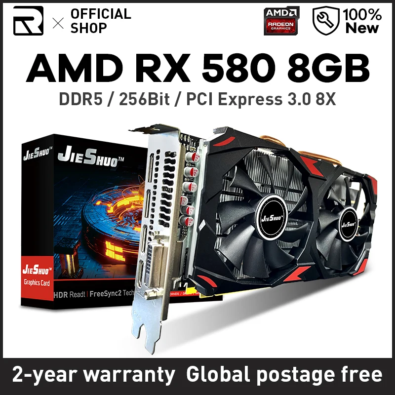 

100% NEW Video Card RX 580 8GB AMD Radeon 256Bit 2048SP GDDR5 GPU RX580 8G Graphics Cards non lhr 6g Mining hashrate 28-30mh/s