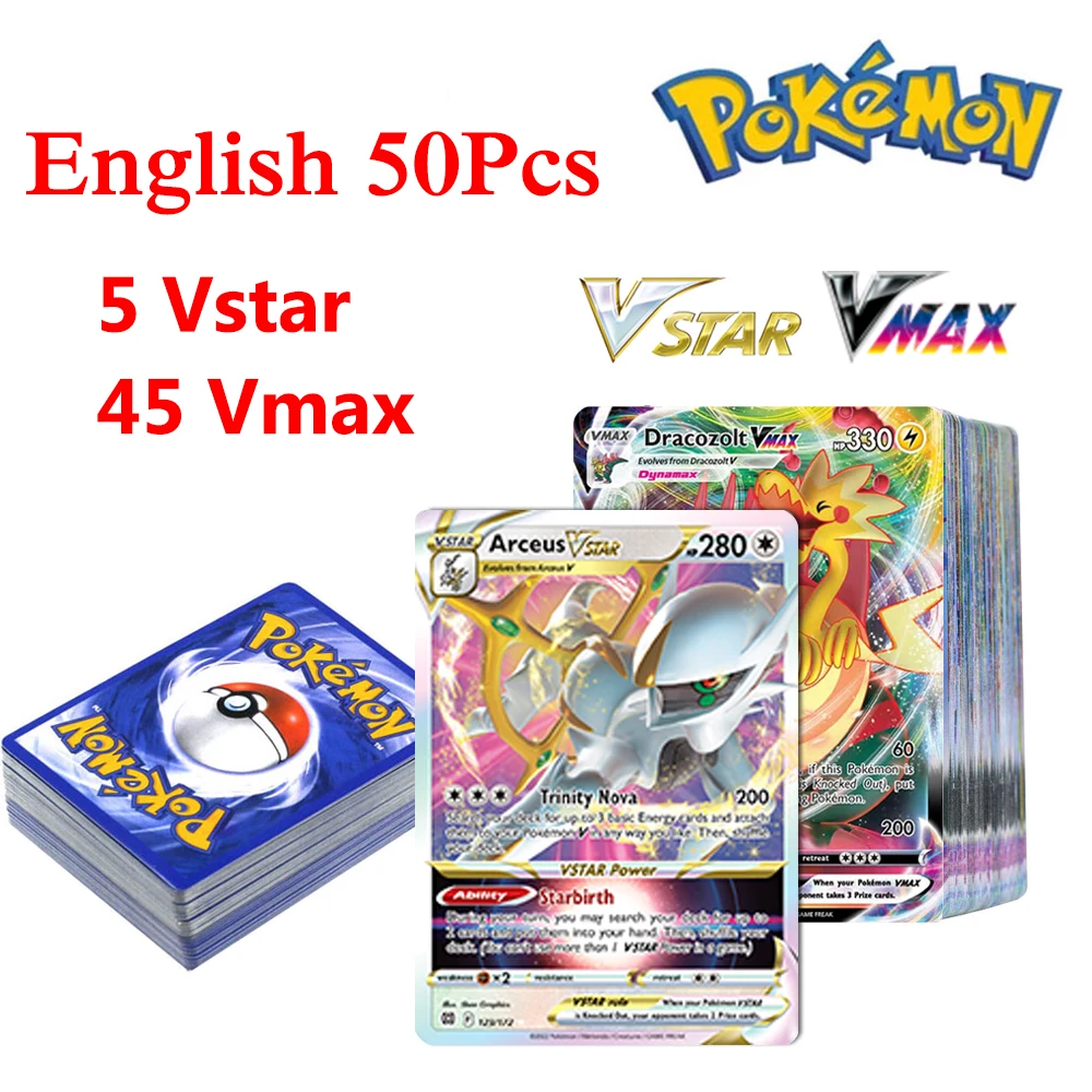 

50Pcs Pokemon V MAX GX Best Selling Children Battle English Version Game Tag Team Shining Vmax TOMY Pokemon Cards