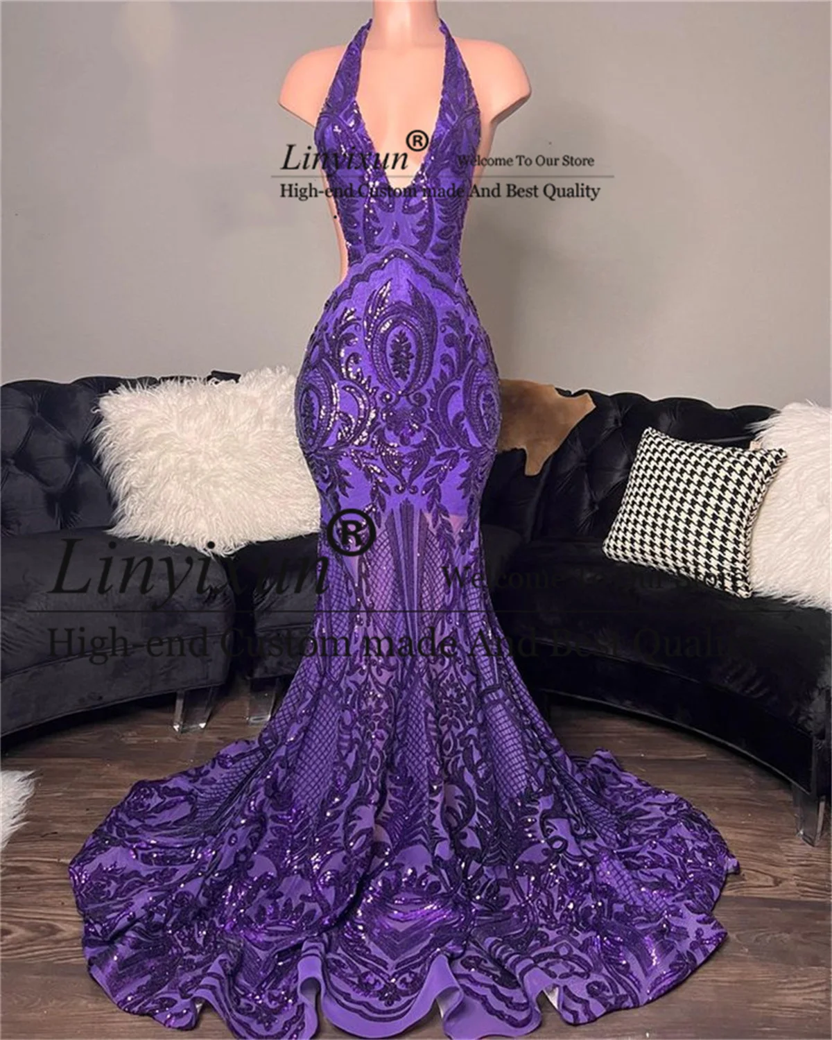 

Платье женское длинное вечернее с юбкой годе, блестками и шлейфом