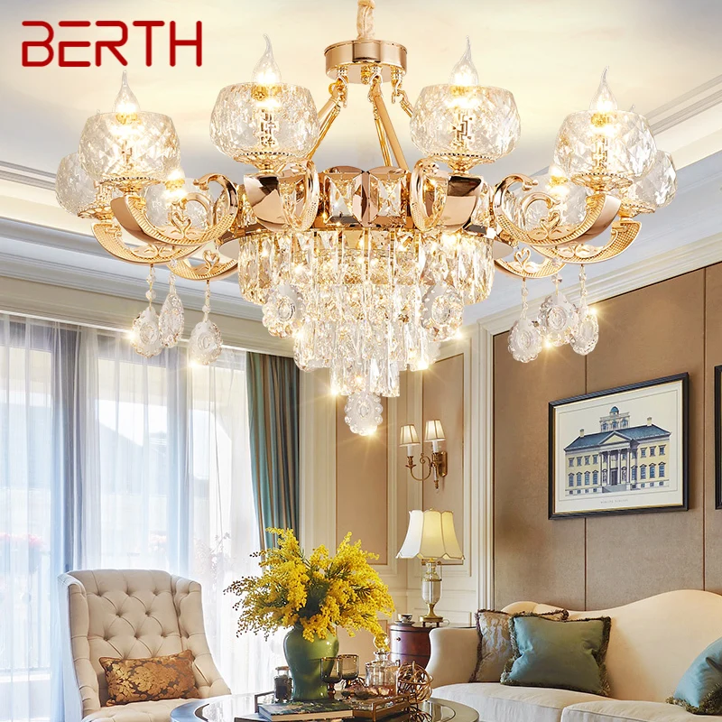 

BERTH Postmodern Chandelier Gold Luxury Vintage Crystal LED Fixtures Candle Decor for Home Living Room Bedroom Hotel
