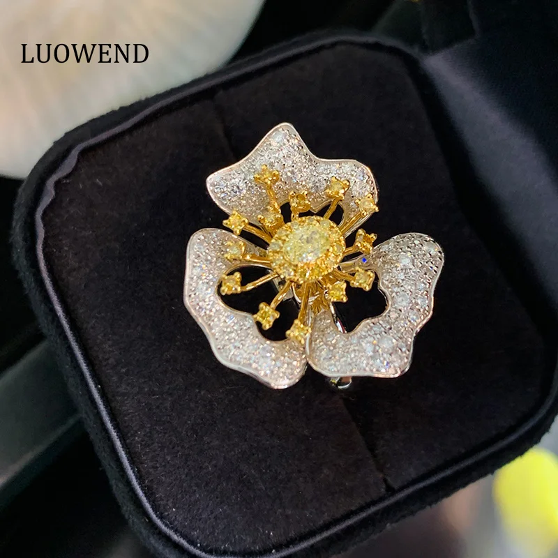 LUOWEND 18K кольца из белого золота настоящие натуральные желтые бриллианты 1,3 карат роскошные бриллианты для женщин Высокая помолвка