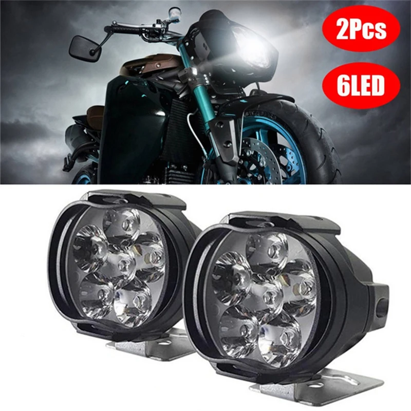 Faros auxiliares LED para motocicleta, lámpara de alto brillo, impermeable, para Scooters, autociclo, 2 piezas, 6 LED