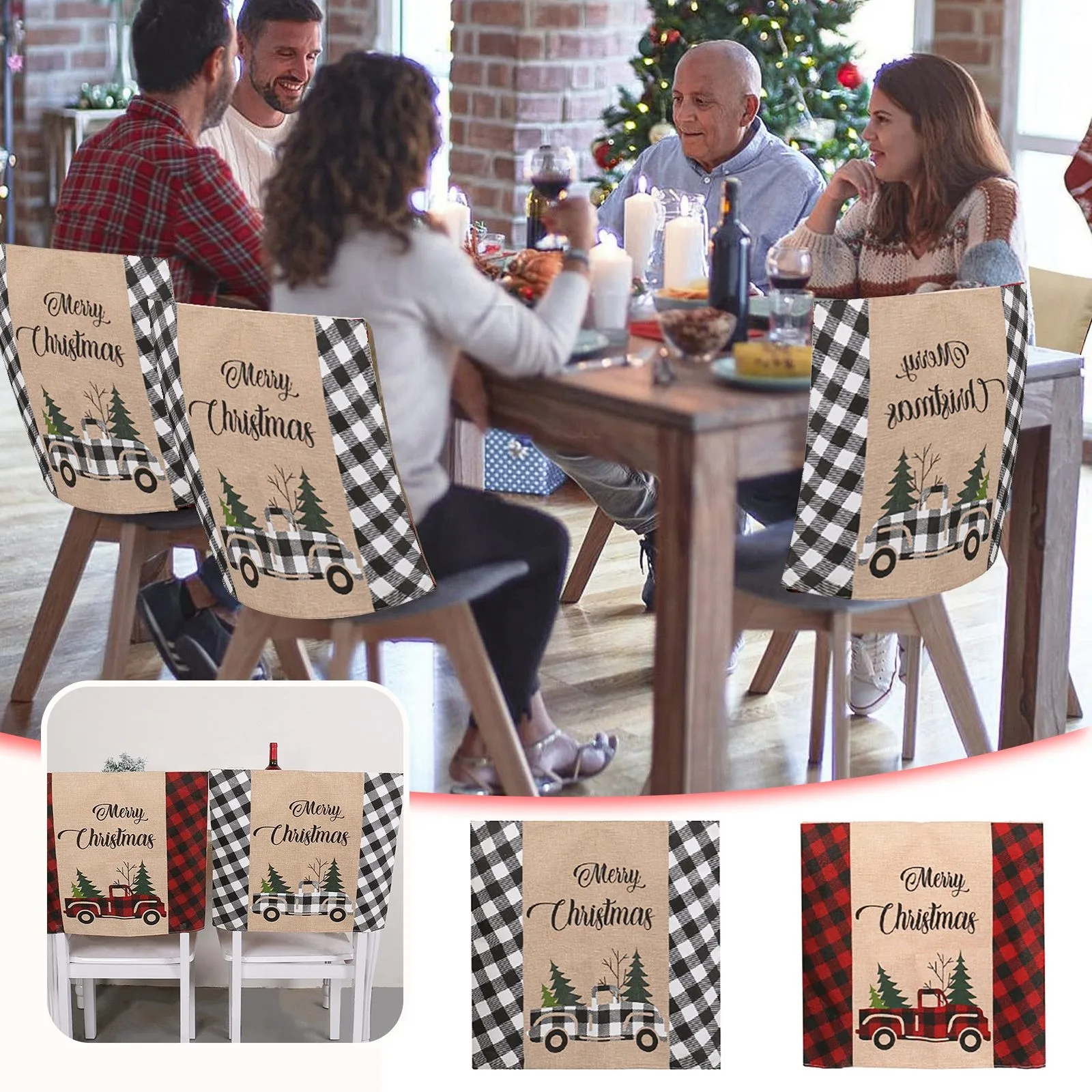 Рождественский Клетчатый Чехол На Стул Классический Узор Украшение Для