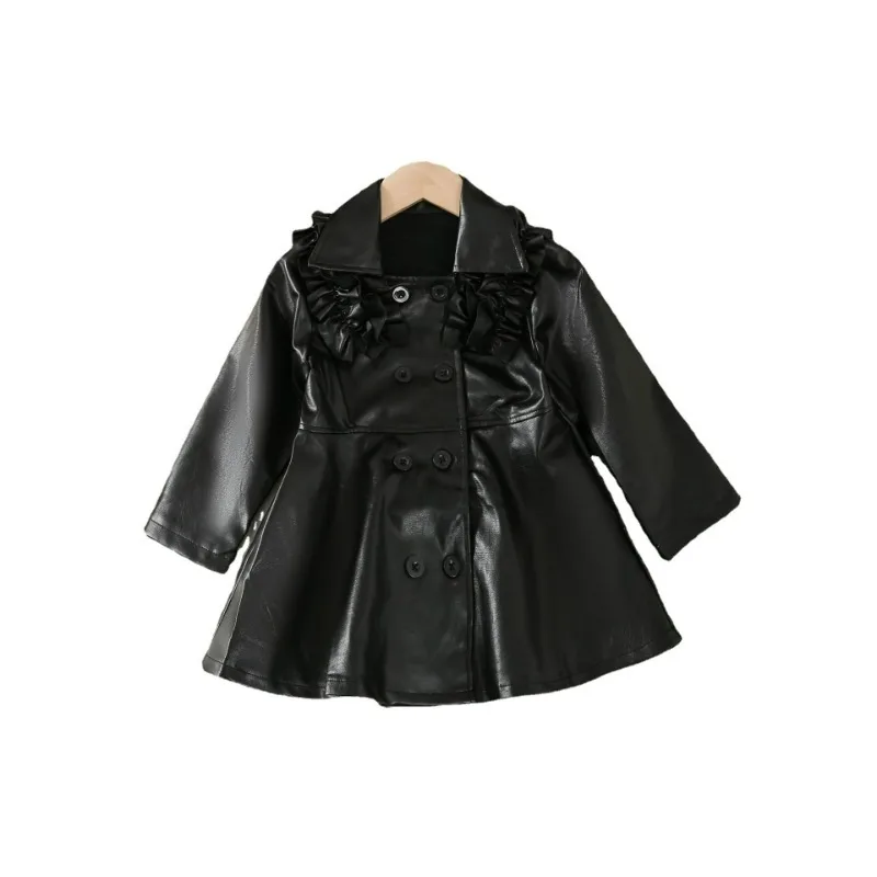 

2-7 Years Kids Girls Leather Dresses Button PU Faux Girl Skirt Jacket Trench Coat Fashion Fall Winter Children Clothes Outerwear