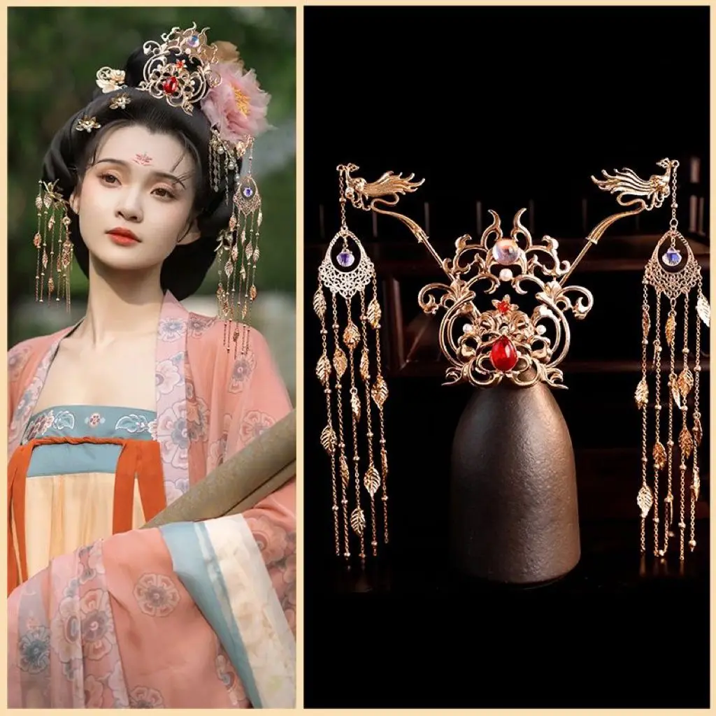 Женская позолоченная палочка Феникс с длинной бахромой корона для волос древний