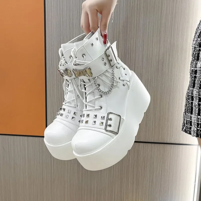 Женские ботинки на танкетке повседневные в стиле панк платформе и каблуке размер