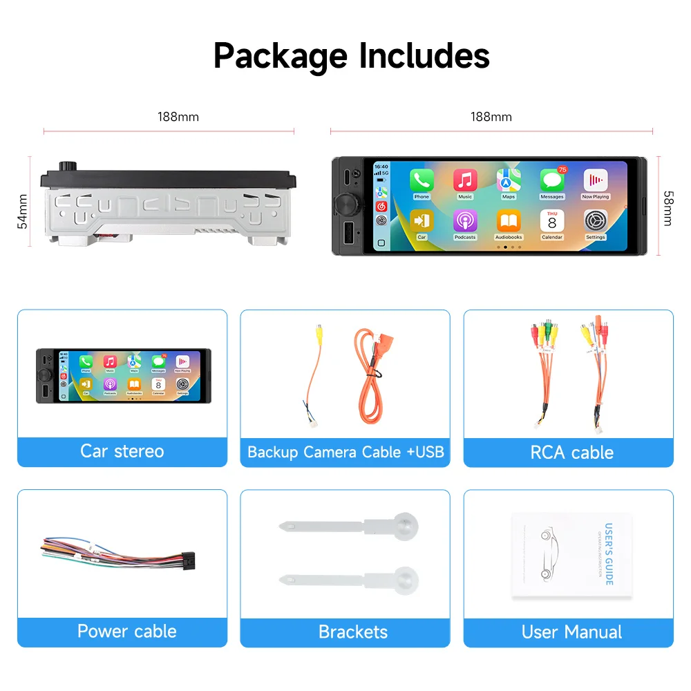 

Автомагнитола JIUYIN 6.28'' с беспроводным CarPlay и Android Auto, мультимедийный MP5-плеер 1DIN, видео, Bluetooth, стерео, USB-зарядка, экран