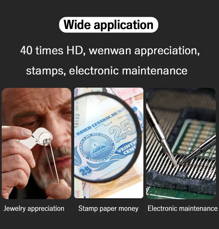Ручное увеличительное стекло 40x светильник светодиодный лампами ручная лупа с