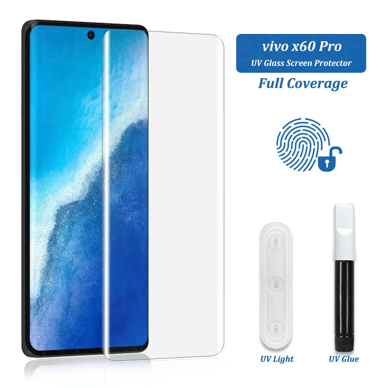 UV Screen Protector For vivo X60 Pro Tempered Glass Film Full Screen Glue For vivo X50 X60 Pro+ iQOO 5 Pro Full Cover UV Glass