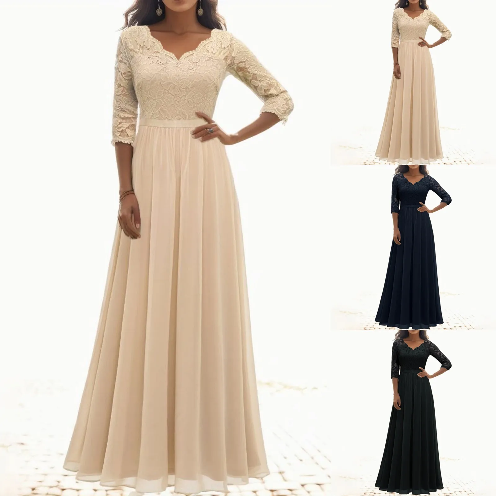 Женское элегантное платье с длинным рукавом и V-образным вырезом