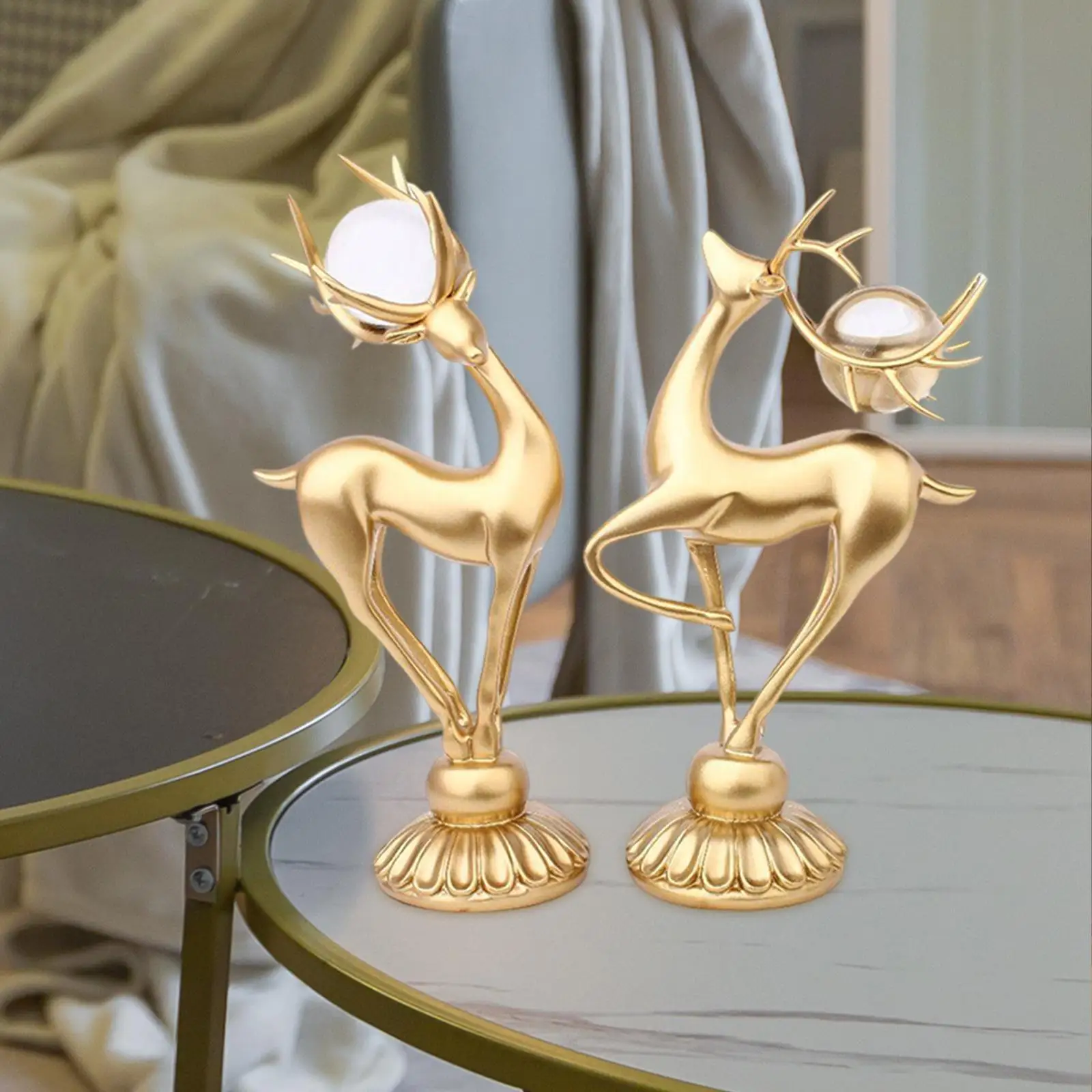 

2x Modern Deer Figurines Reindeer Sculptures Artworks Couple Elk Resin Statues for Bedroom Wedding Farmhouse Office New Year